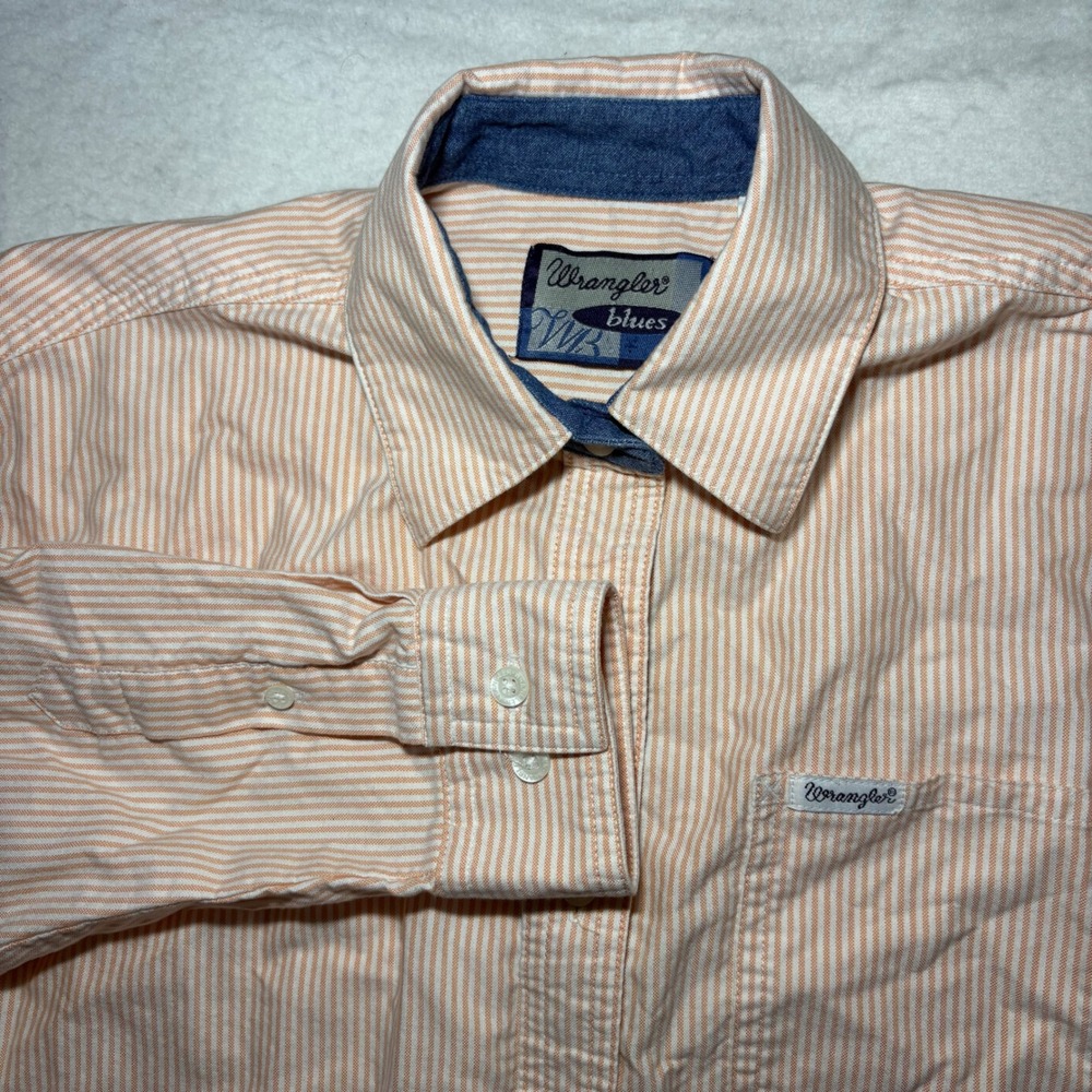 Wrangler Blues Mens Small 100% Cotton Striped Long Sleeve Button Down‎ Shirt S